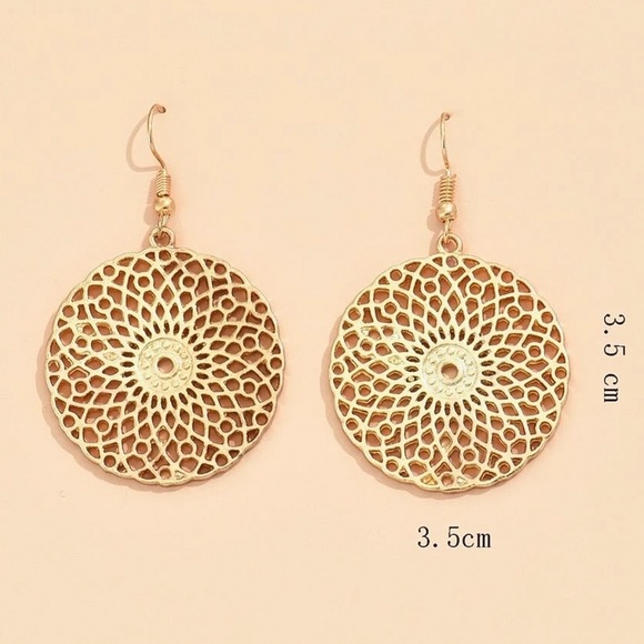 Any 2/$20! Gold Filagree Circular Drop Earrings - Picture 3 of 5